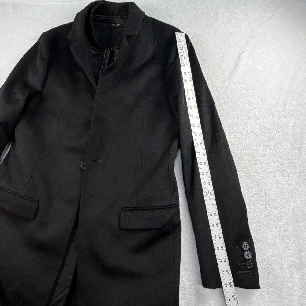All Saints Merton Overcoat Mens 40 Long Wool Flannel Zip Button Lined Top Casual